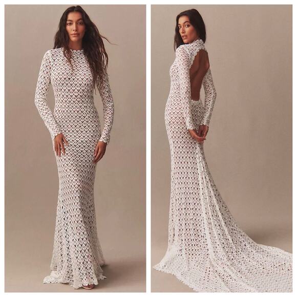 Daughters of Simone Hollis Lace Wedding Gown XL Open Back Boho Bridal - Picture 1 of 7